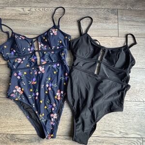 NWT Lot Of Cupshe One Piece Bathing Swim Suits Navy Blue Floral Black Sz Medium